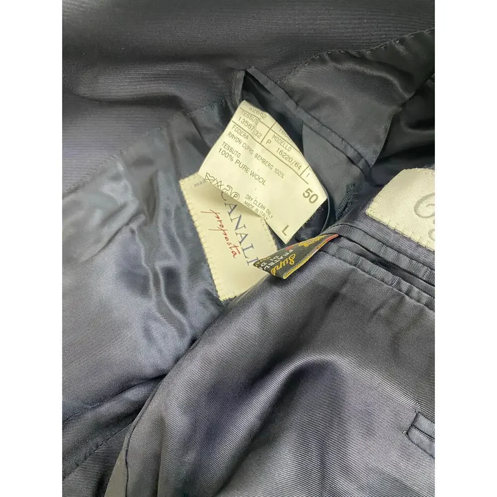 Canali Proposta Italy 2-button 2-piece navy wool pleated pants jacket suit, 40L